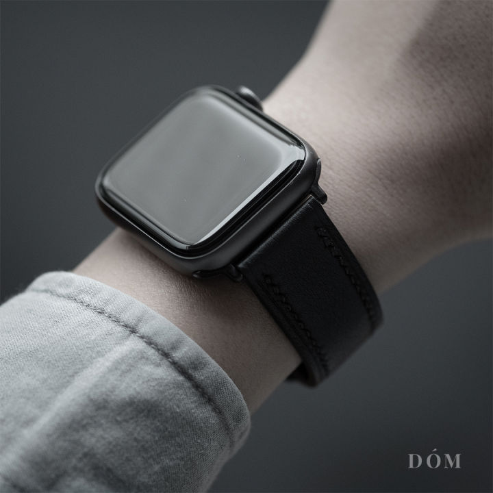 สายนาฬิกา-apple-watch-dom-type-01-black-สายนาฬิกาหนังแท้-italian-fine-grain-สายแอปเปิ้ลวอชหนังแท้