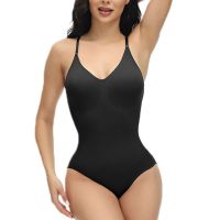 AB4B V Neck Spaghetti Strap Bodysuits Compression Body Suits Open Crotch Shapewear Slimming Body Shaper Smooth Out Bodysuit