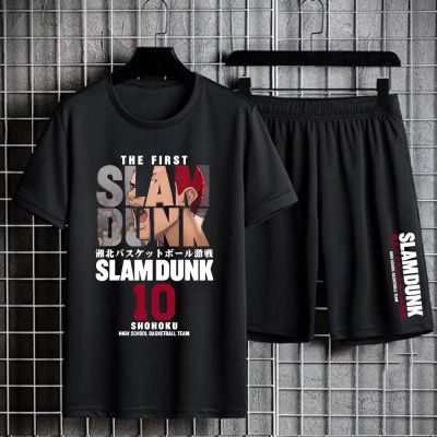 Slam Dunk Summer Tracksuit for Men Anime Print Cotton T-shirts Sports Shorts Suit Basketball Sportwear Oversize Workout Male Set