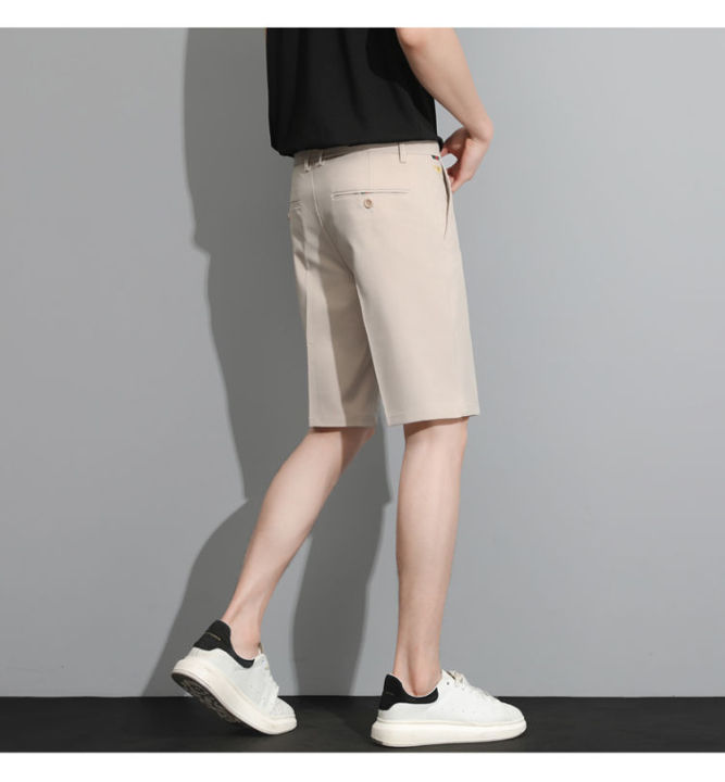 กางเกงขาสั้นขนาดใหญ่ผู้ชายปักสัตว์-celana-setelan-ห้าจุดกางเกงขาสั้นผู้ชายสีทึบสไตล์เกาหลีบางพอดี