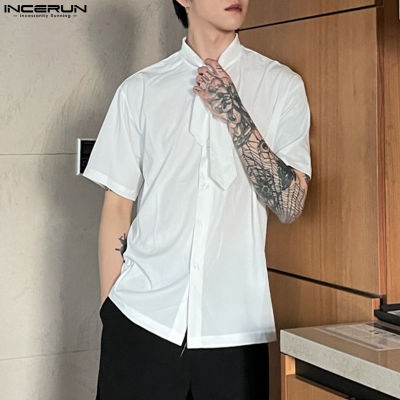 INCERUN เสื้อยืดคอปกแขนสั้นสำหรับผู้ชายเสื้อยืดอัจฉริยะทางการติดกระดุมเสื้อ (สไตล์เกาหลี)