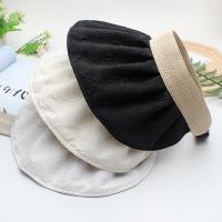 Summer Empty Top Pleated Visor Shell Foldable Stretch Adjustable Strap Beach Hat Wide Brim Women Sun Hat Cloth Straw Panel Cap