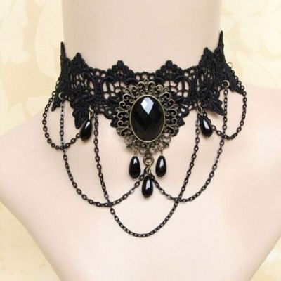 JDY6H Lady Neck Jewelry Accessories Girl Lace Gothic Choker for Women Vintage Sexy Fashion Velvet Rose Beads Flower Necklace