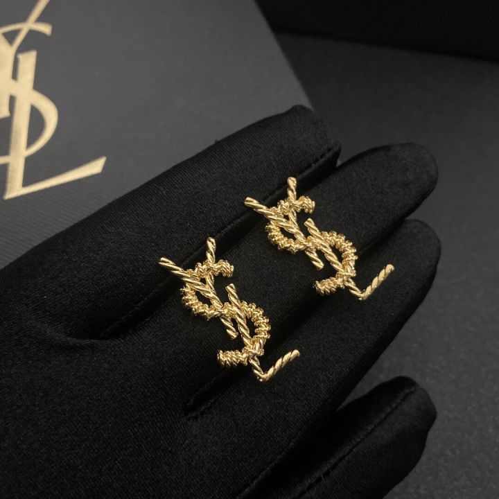[Gift Box Packaging] Y+ Classic Letter Earrings Luxury 18K Gold Plated ...