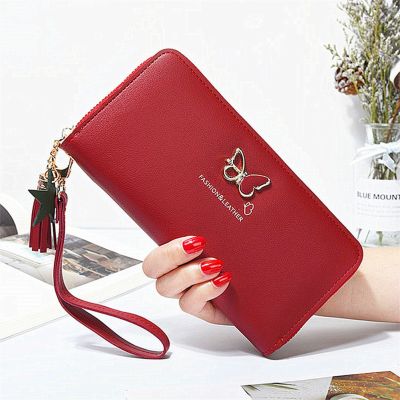 Fashion Butterfly Women Wallet Wrist Handle Phone Case Long Section Money Pocket Pouch Handbag Womens Purse Card Holders 2023