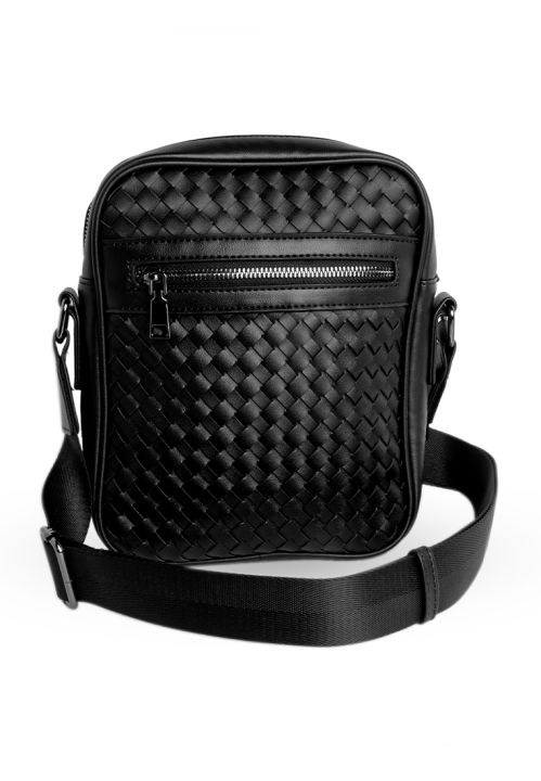 Shigetsu TAMURA Leather Sling Bag for men black woven crossbody bag ...