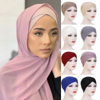 [HOT W] Criss Cross Hijab Underscarf Bonnet Elastic Jersey Headband Inner Hijab Easy หมวกภายใต้ผ้าพันคอสำหรับผู้หญิงมุสลิมอิสลามหมวก Chemo