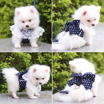 Sweet Dog Harness Beautiful Lace Cat Leash Bow Knot Chest Strap Dog Collar Pet Supplies Dog Accessories Dog Leash red bow Leashes