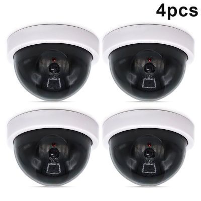 4 Pcs Dummy Security CCTV Dome Camera with Flashing Red LED Light Sticker Decals GDeals