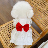 Ins Summer New Dog Clothes Wedding Dress Bow Lace Dress Teddy Bichon Dog Cat Clothes Hawaiian Dress  Cute Dog Dresses Dresses