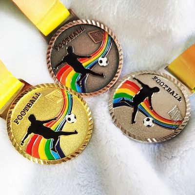 【CW】❖  6.8CM Color New Metal Medal Match Medals Badges Souvenirs Football Gold with good ribbon School sports