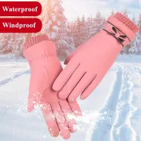 【Miss Lan】Fashion Gloves Womens Warmth Protection Leather Gloves  Compatible Waterproof Windproof Rainproof Commuting To School Winter Gloves