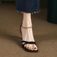 Fashionable word cingulate high-heeled sandals black female summer in 2022 the new senior French small shoes with