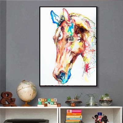 ภาพวาดผ้าใบม้าที่มีสีสันโปสเตอร์และภาพพิมพ์ภาพผนังศิลปะสำหรับห้องนอนห้องนั่งเล่นตกแต่งบ้าน