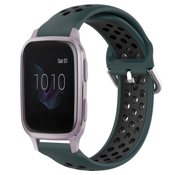 สำหรับ-garmin-venu-sq-20มม-เป็นรูสายนาฬิกาข้อมือซิลิโคนกีฬาระบายอากาศ-สีเขียวมะกอก-สีดำ-ลดกระหน่ำ