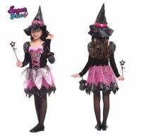 คอสตูมแฟนซีเด็กหญิงแม่มดแบบสั้นวันฮัลโลวีน Dazzling Witch Halloween costume มีไม้คฑา+กระเป๋า ใส่ในปาร์ตี้แฟนซีงานโรงเรียนวันกิจกรรมพิเศษขนาด 100-130 cm