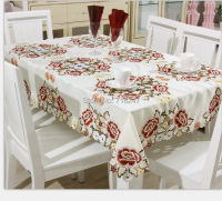 vezon European Elegant Satin Embroidery Floral Tablecloths Handmade Embroidered Peony Flower Table Cloth Towel Cover Overlays