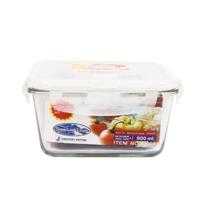 กล่องแก้ว กล่องถนอมอาหาร กล่องใส่อาหาร เข้าไมโครเวฟได้ ความจุ 900 ml. ป้องกันเชื้อราและแบคทีเรีย แบรนด์ Super Lock รุ่น 6086