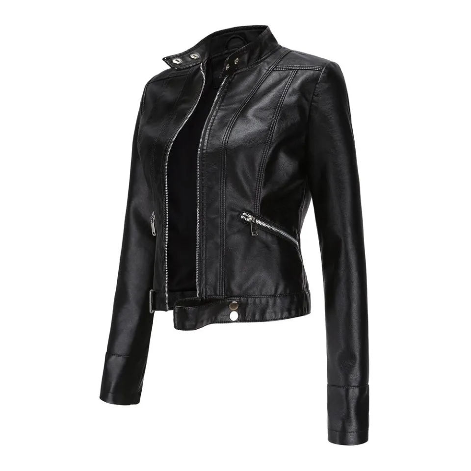 Fashion Leather Jacket Women 2022 Moto Biker Motorcycle Female Coat 2021  Purple Black Coffee Autumn Spring Veste Cuir Femme EmmanuelCecilhYsCiT