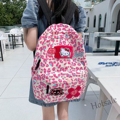 【hot sale】℡☈ C16 HelloKitty Backpack Pink Leopard Print Schoolbag Sanrio Cartoon Student Niche Anime Girl