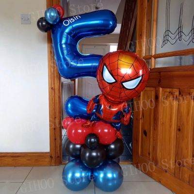 21pcs Spiderman Super Hero Balloon Set 30inch Blue Number Air Globos The Avengers Birthday Party Decorations Kids Boys Toy Gifts Balloons