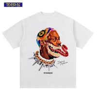 TIDESHEC Hip-Hop Streetwear Retro Portrait Tshirt ผู้ชายผู้ชาย Dennis Rodman เสื้อผ้าฝ้ายบุรุษแขนสั้นเสื้อเชิ้ตสไตล์วินเทจ