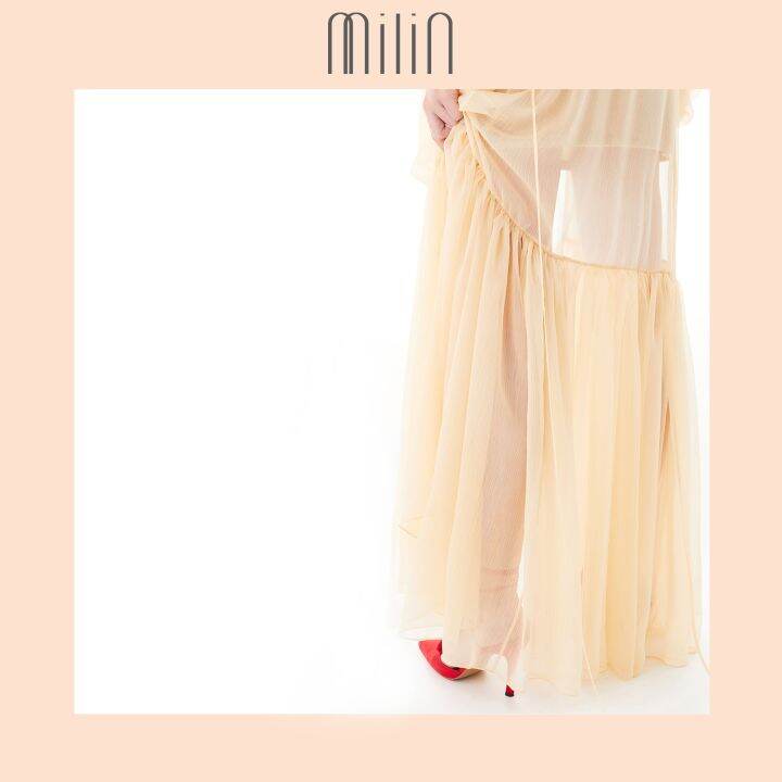 milin-balloon-sleeve-robe-with-ruched-hem-detail-เสื้อคลุม-ตัวยาว-ผ้าชีฟองโปร่ง-แขนทรงบอลลูน-violet-beige-สีม่วง-สีเบจ-gong-he-robe