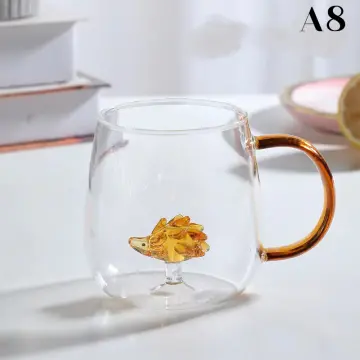 3D Rose Glass Cup with Handle Household Breakfast Cup for Juice