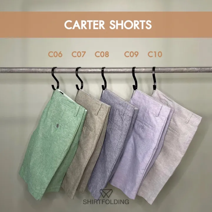 shirtfolding-กางเกงขาสั้น-ผ้าคอตตอน-carter-shorts-สีเทาอ่อน-เขียว-กากี-ครีม-ส้ม-ชมพู-เขียวขี้ม้า-เทาอมม่วง