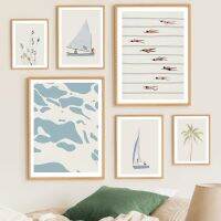 ☄✥❧ Minimalist Beach Ocean ดอกไม้ Wall Art เรือใบภาพวาดผ้าใบสระว่ายน้ำโปสเตอร์และภาพพิมพ์สำหรับตกแต่งห้องนั่งเล่น