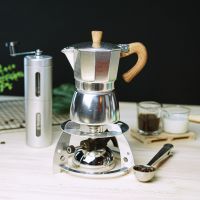 (สีเงิน) ชุดเตาแก๊สมินิ + กาต้มมอคค่าพอท Moka pot + เครื่องบดมือหมุน + 2-1 ช้อนตักกาแฟ