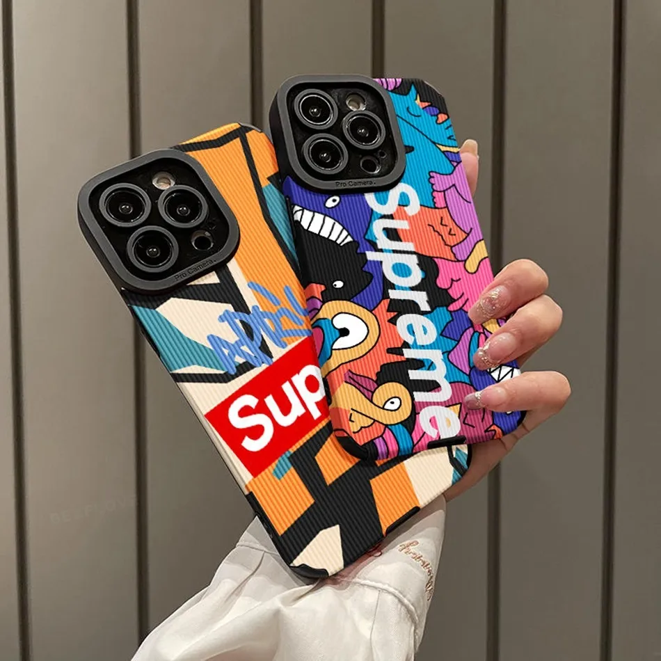 ❉ Supreme Leather Phone Case for IPhone 11 12 13 14 Pro Max 11Pro 13Pro 7 8  Plus X XR XS MAX SE 2020 Case Silicone Cartoon Camera Protector Soft  Shockproof Back Cover