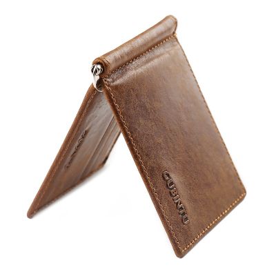 （Layor wallet）  GUBINTU วินเทจมินิผู้ชาย39; S คลิปเงินหนังแท้กระเป๋าสตางค์ด้วยโลหะหนีบกระเป๋าเงินขนาดเล็กผู้ถือเงินสดบาง6ช่องเสียบการ์ดสำหรับผู้ชาย