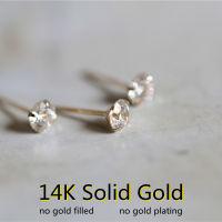 GOLDtutu 14k Solid Gold Crystal Earring Mini Dainty Minimal Simple Style Gift Small Stud Earrings for Women Jewelry