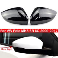 ฝาครอบกระจกมองหลังสำหรับอะไหล่รถยนต์ VW Polo Mk5 6R 6C 2009-2017หมวกแก๊ปมีปีกกรอบประตูด้านนอกรูปลักษณ์ของคาร์บอนไฟเบอร์