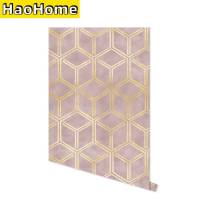 หกเหลี่ยมสีชมพู Self Adhesive Wallpaper สีทองลายทางลอกและติดวอลล์เปเปอร์สีทึบสติ๊กเกอร์แปะผนังถอดออกได้สำหรับเครื่องตกแต่งฝาผนัง