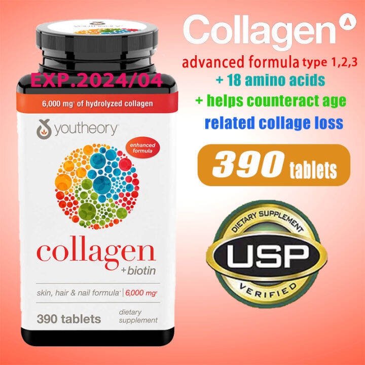 Youtheory Collagen Advanced Formula 390 tablets Type 1 2 3+18 amino