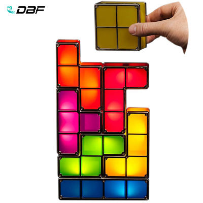 7Colors DIY Tetris Puzzle Light Stackable LED Desk Lamp Constructible Block Night Light Retro Game Tower Baby Colorful Brick Toy