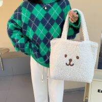 210212 Cute Plush Bear Hand Bag Korean Ins College Student Girl Heart Embroidery Double-Sided Handbag