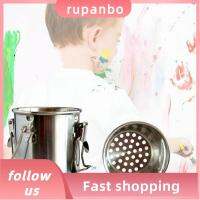 RUPANBO039392692 พร้อมแผ่นกรองหน้าจอแบบถอดได้ แปรงล้างสีน้ำมัน กระบวยคู่ เหล็กไร้สนิม แปรงทำความสะอาดศิลปิน ทนทานต่อการใช้งาน 3.54 2.76in ถังล้างแปรงทาสี สำหรับจิตรกร