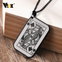 [YP] Vnox ผู้ชายโป๊กเกอร์ Lucky Ace Of Spades จี้สร้อยคอ Punk Statement สแตนเลส Fortune เล่นไพ่ Dog Tag Amulet Collar-สร้อยคอ-