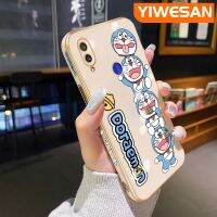 YIWESAN เคสสำหรับ Xiaomi Redmi โน๊ต7 Note 7 Pro Note 7S ลายการ์ตูนโดราเอมอนบางหรูหราชุบเคสโทรศัพท์ลวดลายขอบสี่เหลี่ยมเคสนิ่มคลุมทั้งหมดป้องกันเลนส์กล้อง