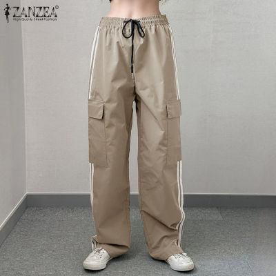 (สินค้ามาใหม่)(จัดส่งฟรี)Fancystyle ZANZEA สไตล์เกาหลีของผู้หญิงเอวยืดหยุ่นสายรูดกระเป๋ากางเกงลำลองหลวมกางเกง #10