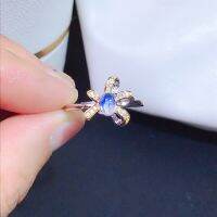 Natural Blue Moonstone Ring 925 Sterling Silver womens crystal clean birthday gift Bow style