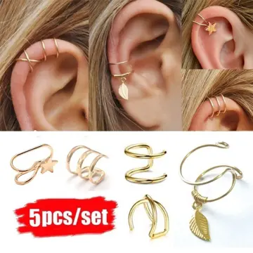 Womens Earring Crown Hearts Ear Cuff Clip On Chain Tassel Fake Dangle Drop  Stud  eBay