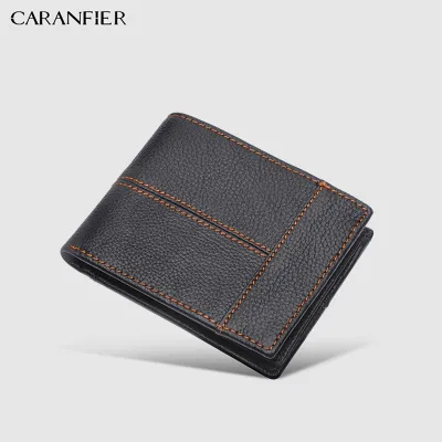 CARANFIER Wallets men Top Grain Cow Leather Purses Mini Men Coin Credit Card Holder Carrying Bags Slim Bi-fold Male Wallet