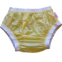 Free Shipping FUUBUU2207-Yellow-M-1PCS Wide Elastic Pants Adult Diapers Non Disposable Diaper Plastic Diaper Pants Pvc Shorts