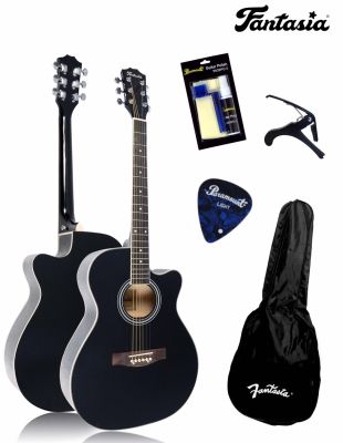 กีต้าร์โปร่ง Fantasia Acoustic Guitar 40 นิ้ว คอเว้า รุ่น QAG401G + แถมฟรีกระเป๋ากีตาร์โปร่ง &amp; น้ำยาเช็ดกีตาร์ &amp; ผ้าเช็ดกีตาร์ &amp; ที่ขันลูกบิด &amp; คาโป้ &amp; ปิ๊ก ** กีต้าร์โปร่งมือใหม่ **