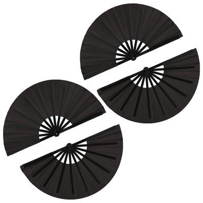 4 Pieces Large Folding Fan Nylon Cloth Handheld Folding Fan Chinese Kung Fu Tai Chi Fan Black Decoration Fold Hand Fan