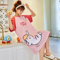 【 WYIN kitchen】 2021 Summer Nightgown 100 Cotton Cartoon Women Nightdress Short Sleeve Round Neck Casual Soft Femme Ladies Sleepwear H1307